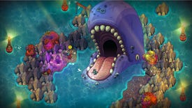 The Mermaid sits on the tongue of a massive purple whale in Nobody Saves The World.