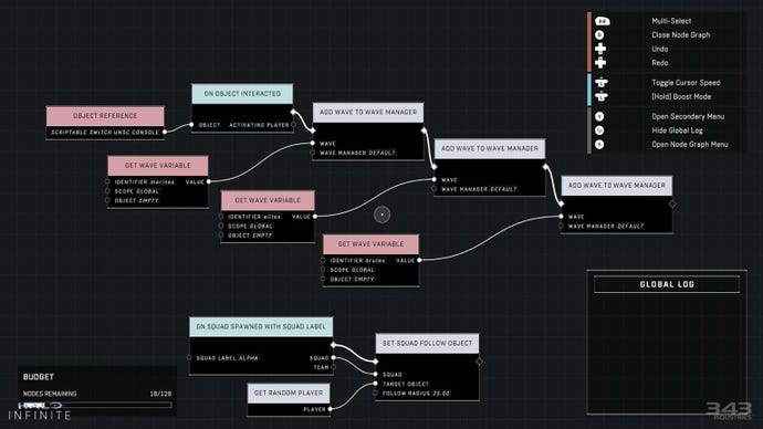 A screenshot of a graph of AI actions and triggers from Halo Infinite's new Forge AI tools