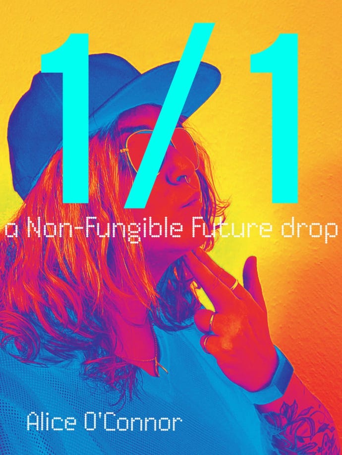 The placeholder cover to my novel: 1/1, a Non-Fungible Future drop.