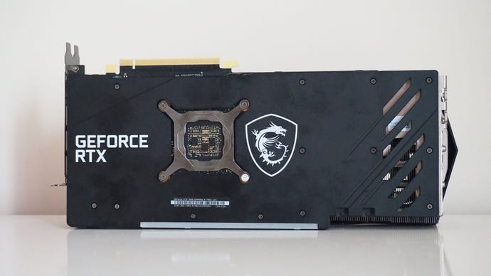 A photo of the MSI GeForce RTX 3060 Gaming X Trio from behind