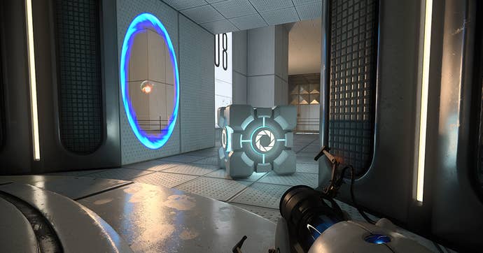 A fresh look at the old game Portal, with graphics upgraded by the RTX Remix suite of tools.