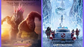 Godzilla x Kong The New Empire poster next to Ghsotbusters Frozen Empire poster