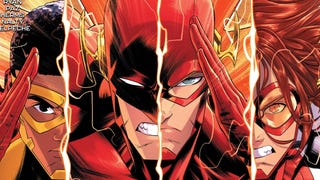 The Flash cover featuring faces of different flash family members