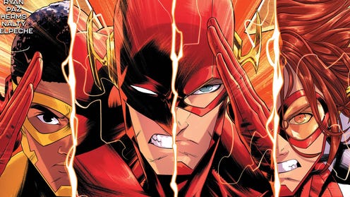 The Flash cover featuring faces of different flash family members