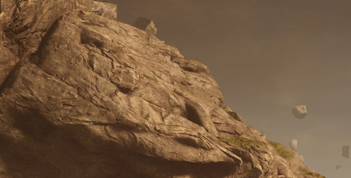 A close-up of a rocky outcrop in Outriders, at 4K Ultra settings (native)