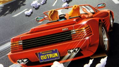 The OutRun box art, showing the back - the butt - of the red hot Ferrari, gleaming in the sun and scorching its way down the open road.
