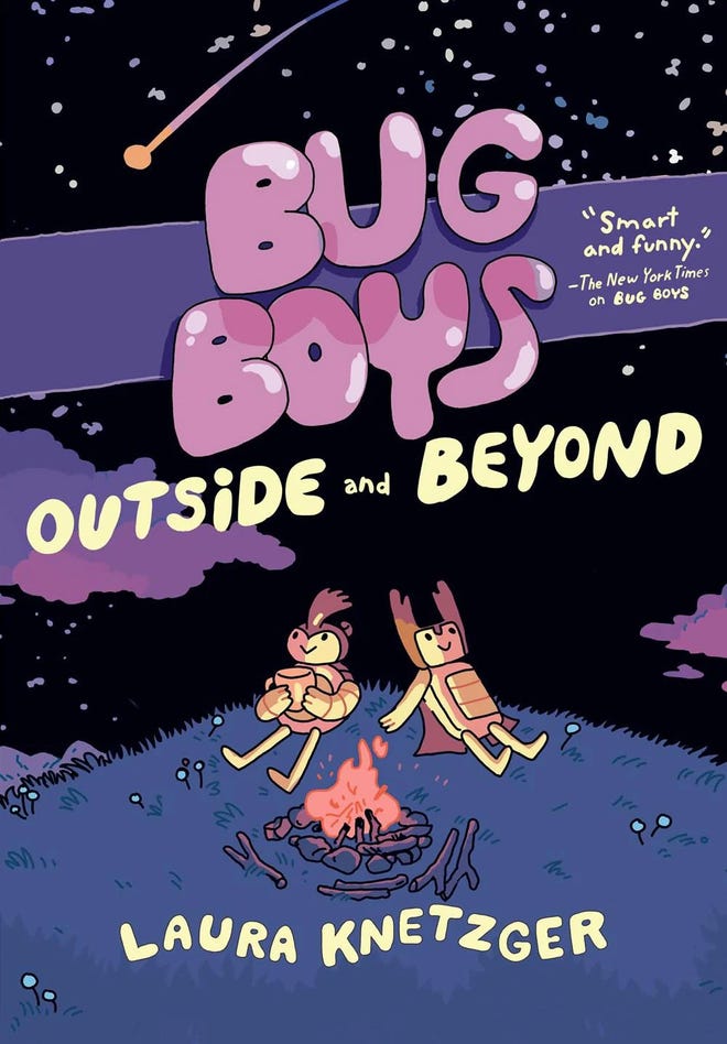 Cover of Bug Boys Outside and Beyond, featuring two beetles looking up at the sky