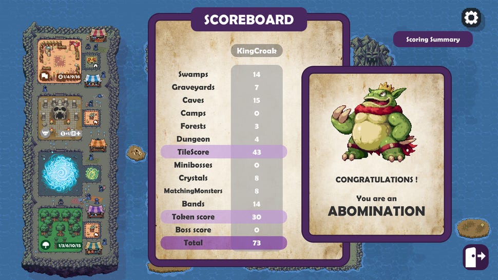 A screenshot of the Overboss Digital video game depicting the scoring screen.