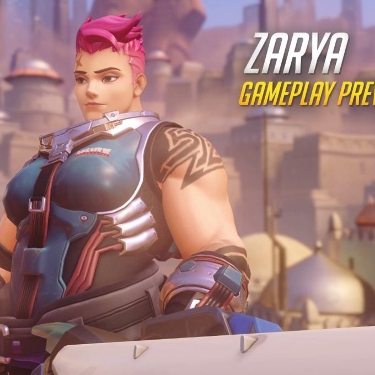 Zarya, personagem do jogo Overwatch. Fonte
