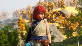 A female character stands in front of a forest scene in Palworld