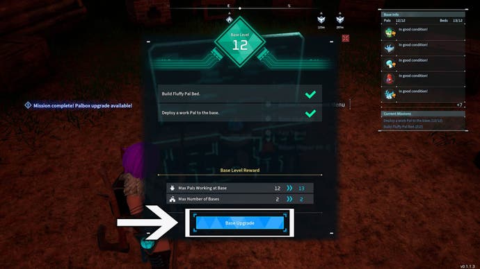 palworld palbox menu upgrade base option highlighted