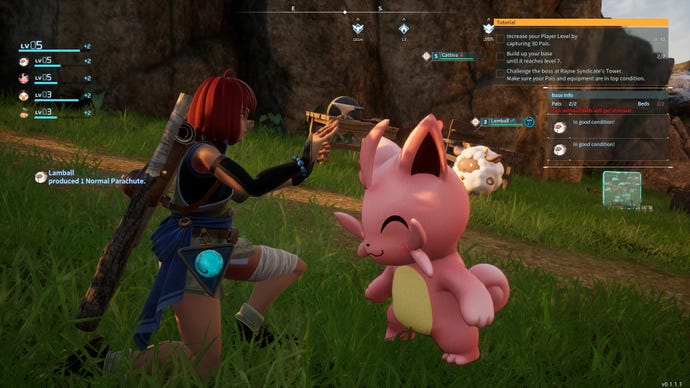 Opinione: Palworld non è un buon Pokémon-like quanto un simulatore di capitalismo 5 A woman pets a large pink cat creature in Palworld