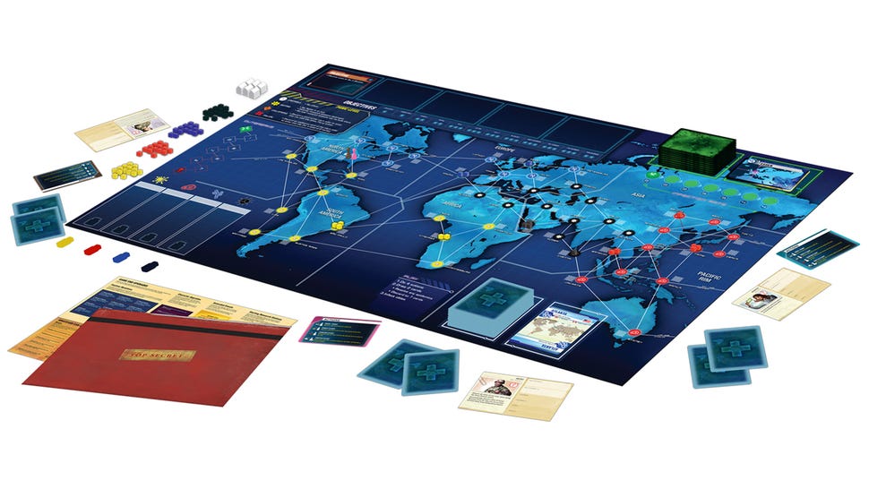 Pandemic Legacy: Season One board game gameplay layout