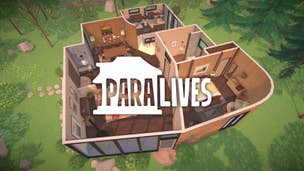 A cutaway view of the interior of a small but well-appointed house set within a large garden, with the Paralives logo overlaid.
