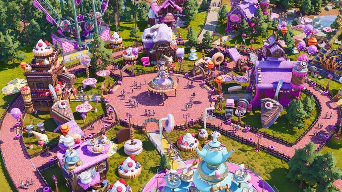 A view of a candyland themed park in Park Beyond