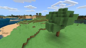 A Minecraft Bedrock screenshot of a landscape displayed using the PastelCraft Texture Pack.