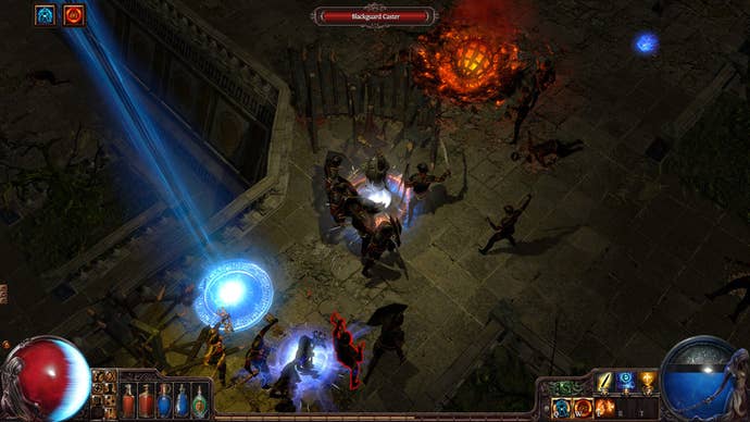 A player battles with enemy NPCs in Path of Exile