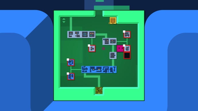 A green cube containing the map screen of an early world in Patrick's Parabox