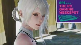 A close-up of Kaine from the Nier Replicant remake, with The PC Gaming Weekspot logo in the top right corner