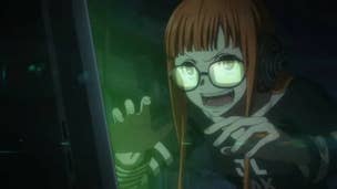Persona 5 Royal Futaba Confidant: An anime girl with red hair is typing excitedly on a keyboard