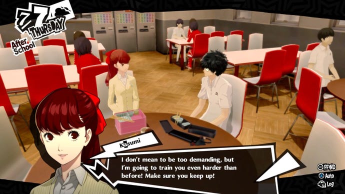 Joker sits down for lunch with Kasumi in Persona 5 Royal.