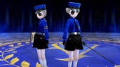 Persona 5 Royal Strength Confidant: Two anime girls stand in the center of a blue floor with an elaborate V emblazoned on it