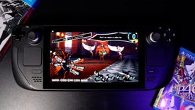 A steam deck displaying a battle screen from Persona 5 Royal.