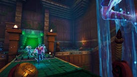 Some ghosts run through a dark and eerie temple in Phantom Abyss.