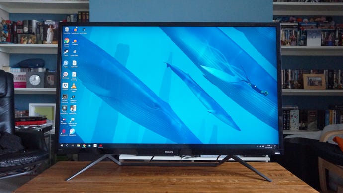 A face-on photo of the Philips Momentum 436M6VBPAB monitor