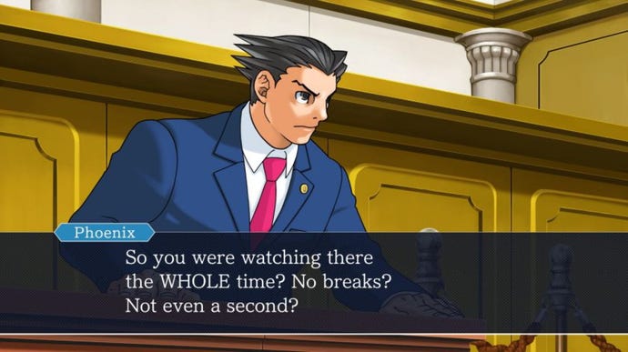 Phoenix Wright stands at the bar in Phoenix Wright: Ace Attorney Trilogy