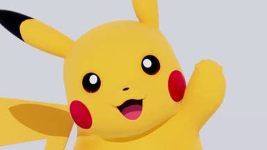Pikachu waving to the camera with a smile