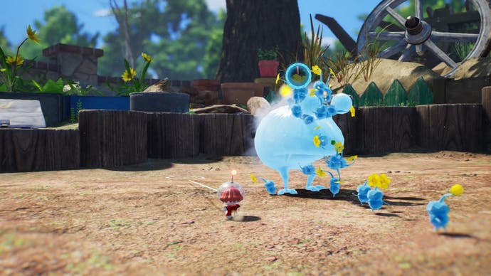 Ice Pikmin demonstrate their ability to freeze enemies.