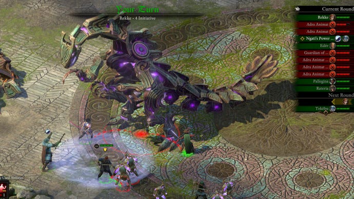 Warriors fight a monster in Pillars Of Eternity