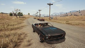 Armed survivors driving muscle cars in a Playerunknown's Battlegrounds screenshot.