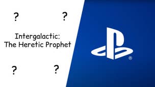 The PlayStation logo alongside some not art for Intergalactic: The Heretic Prophet.
