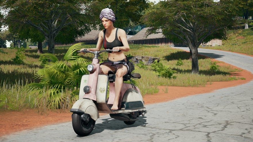 Riding a scooter in a Playerunknown's Battlegrounds screenshot.
