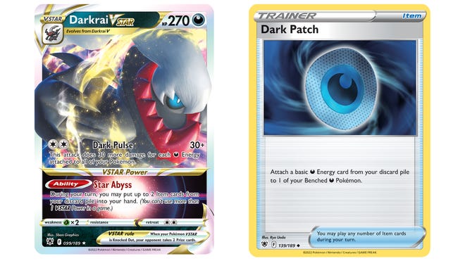 Pokémon Trading Card Game Darkrai Vstar and Dark Patch cards