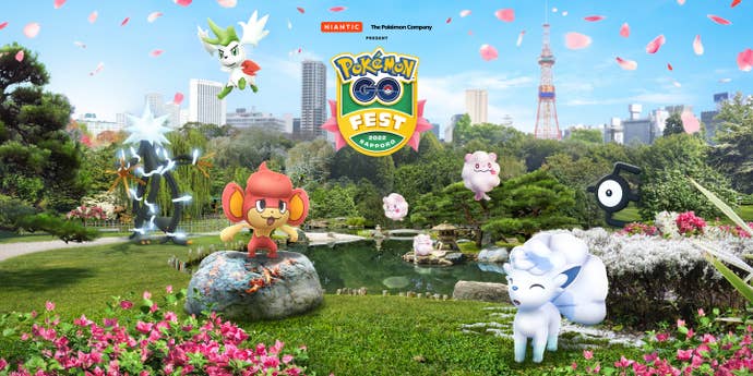 Xurkitree, Pansear and Alolan Vulpix in the sun at Pokemon Go Fest 2022 in Sapporo