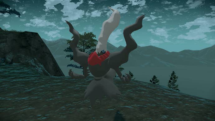 Darkrai on top a mountain in Pokemon Legends: Arceus
