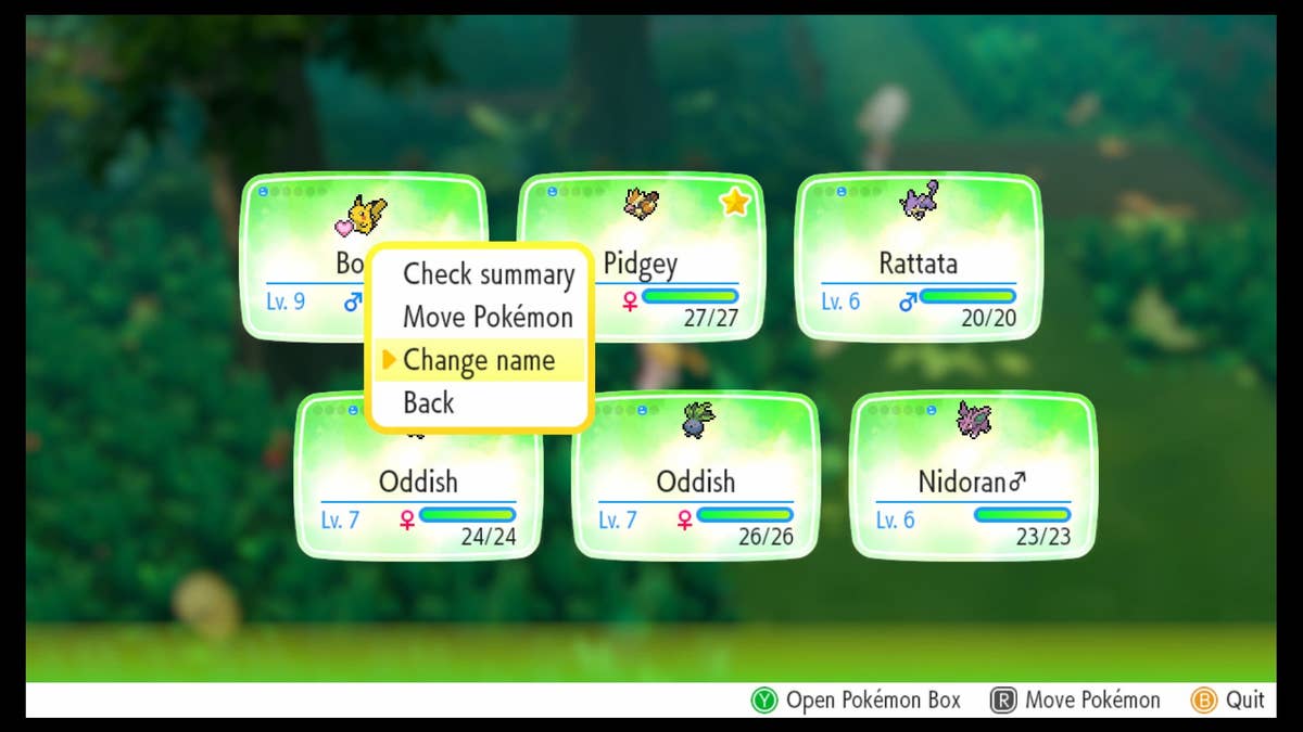 How to Rename Your Pokemon in Pokemon Let's Go Pikachu and Eevee