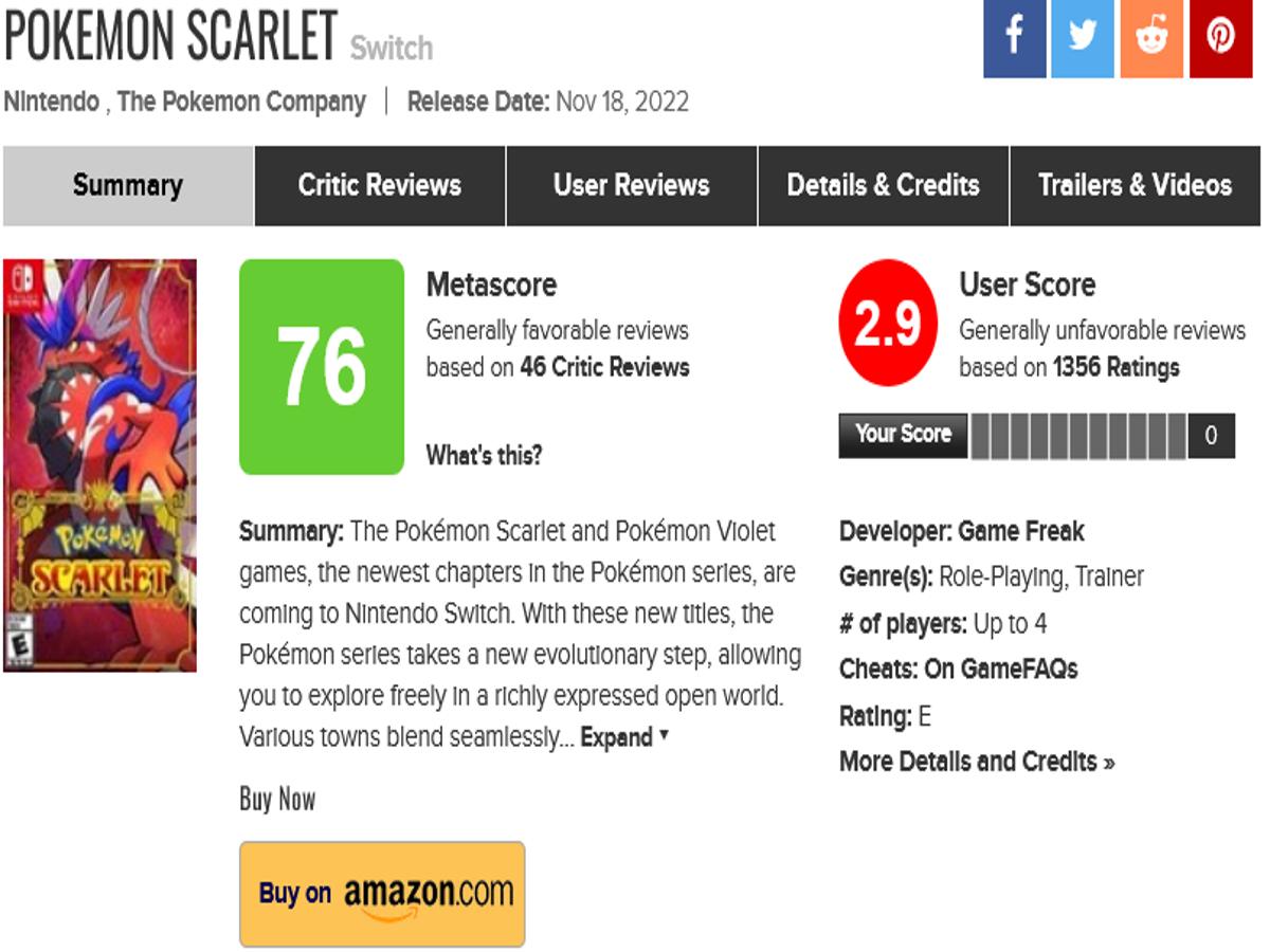 Pokémon Scarlet & Violet tem pior nota da série no Metacritic