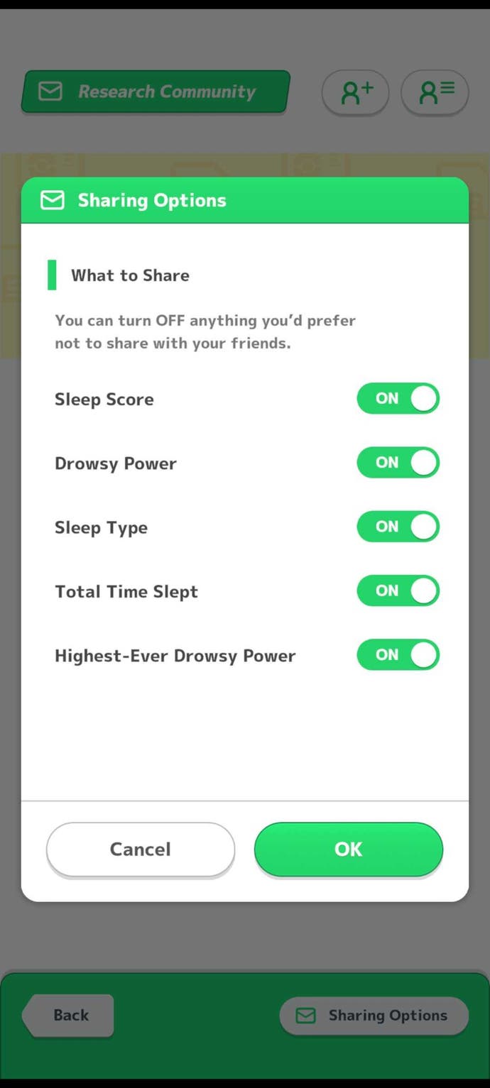 pokemon sleep sharing options edit menu
