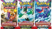 An image of some booster packs for Pokémon Trading Card Game expansion Scarlet & Violet: Pladea Evolved.