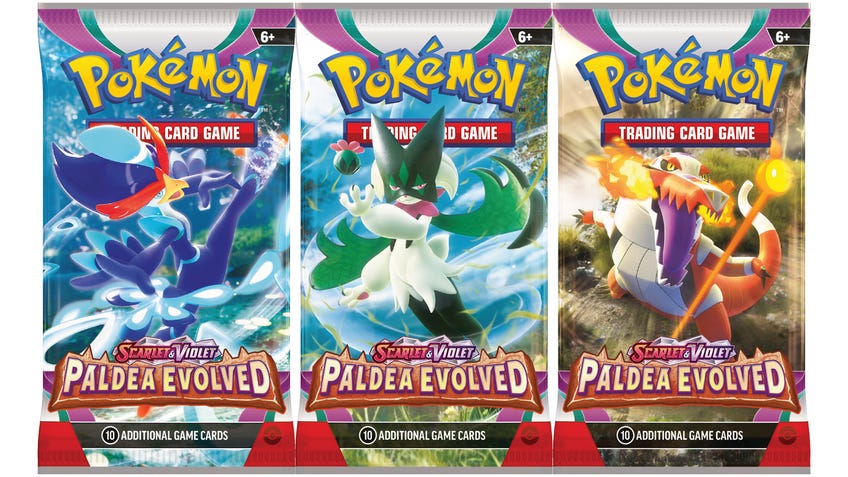 Booster packs for Pokémon TCG: Scarlet & Violet - Paldea Evolved.