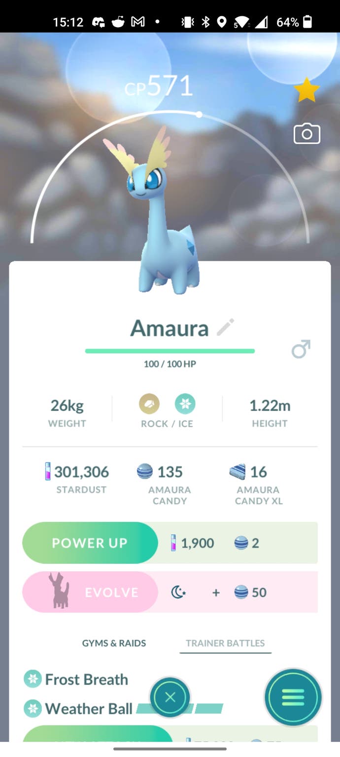 Amaura Pokémon screen