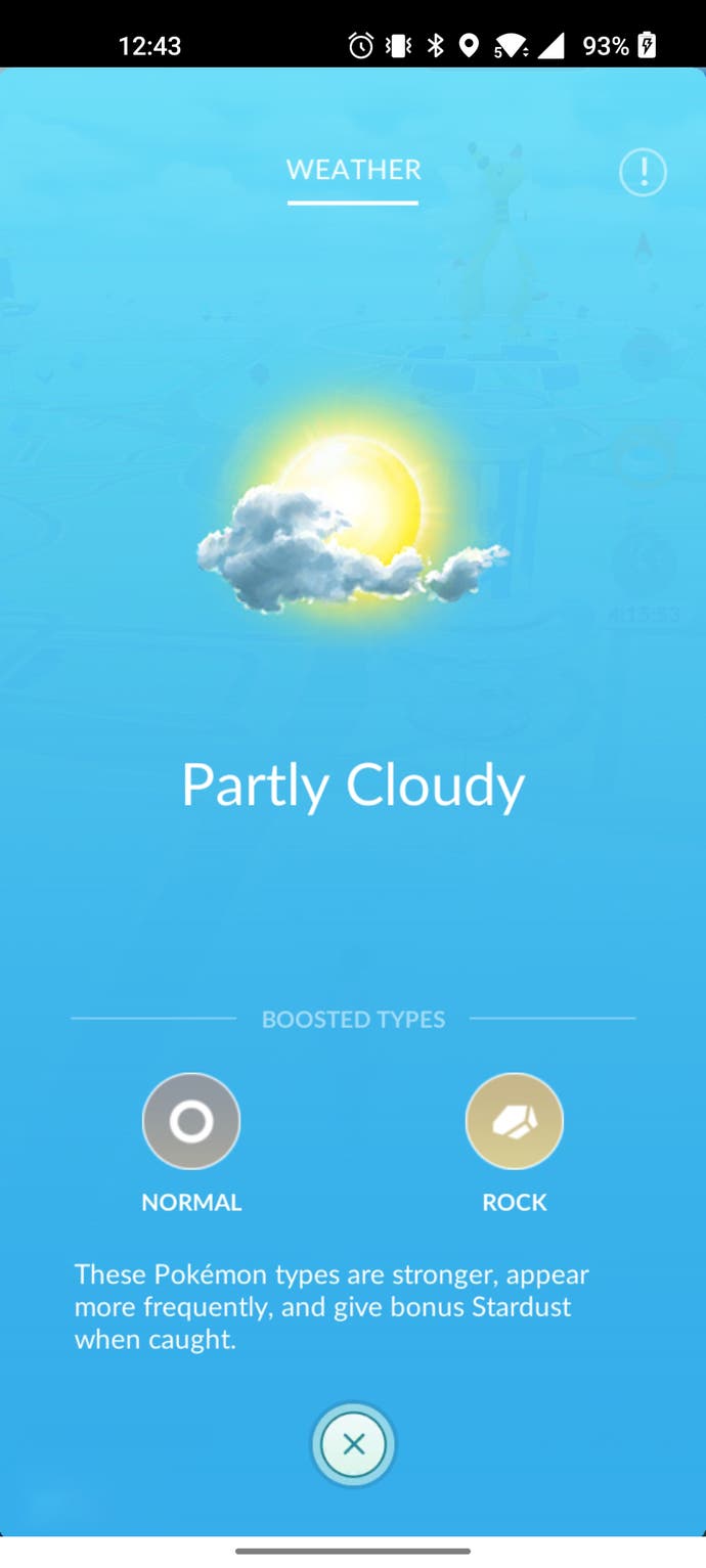 Pokémon Go cloudy weather info screen