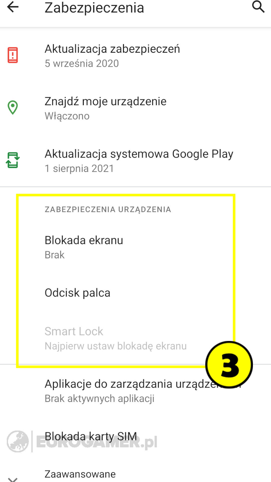 Android ustawienia blokady ekranu wzór, PIN, odcisk palca Eurogamer.pl