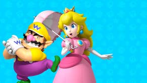 Wario and Peach on a blue background