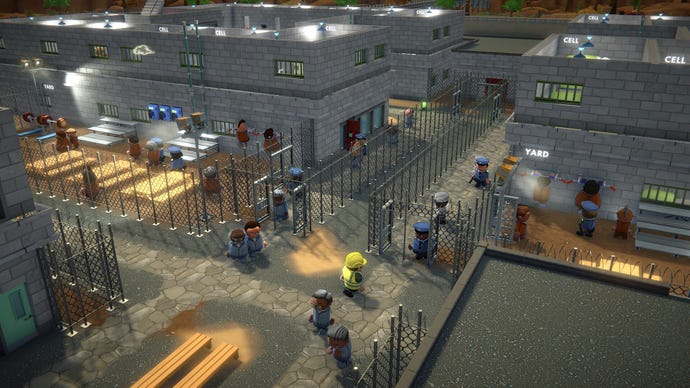 Une cour de prison en 3D dans Prison Architect 2.