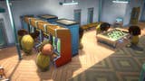 A Prison Architect 2 screenshot showing inmates playing arcade games and table football in a recreation room.